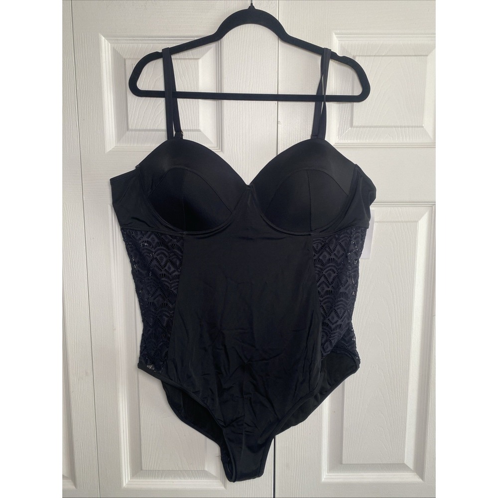 Meet Curve Black Lace Panel Swimsuit One‎ Piece Size 4X New With Tags Swimsuit
